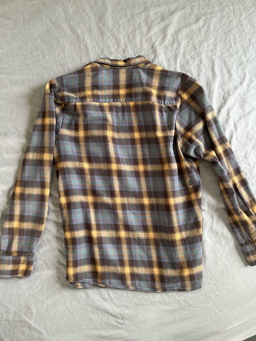 Volcom Brown Yellow Blue Plaid Button-Down Shirt - Picture 3 of 3